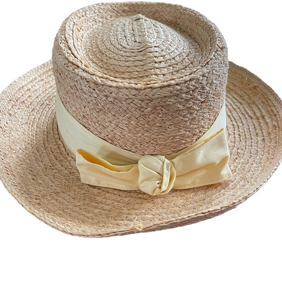 KATE LORD Raffia Gambler Hat with Bow Golf Resort Vacation Beach - Picture 2 of 7